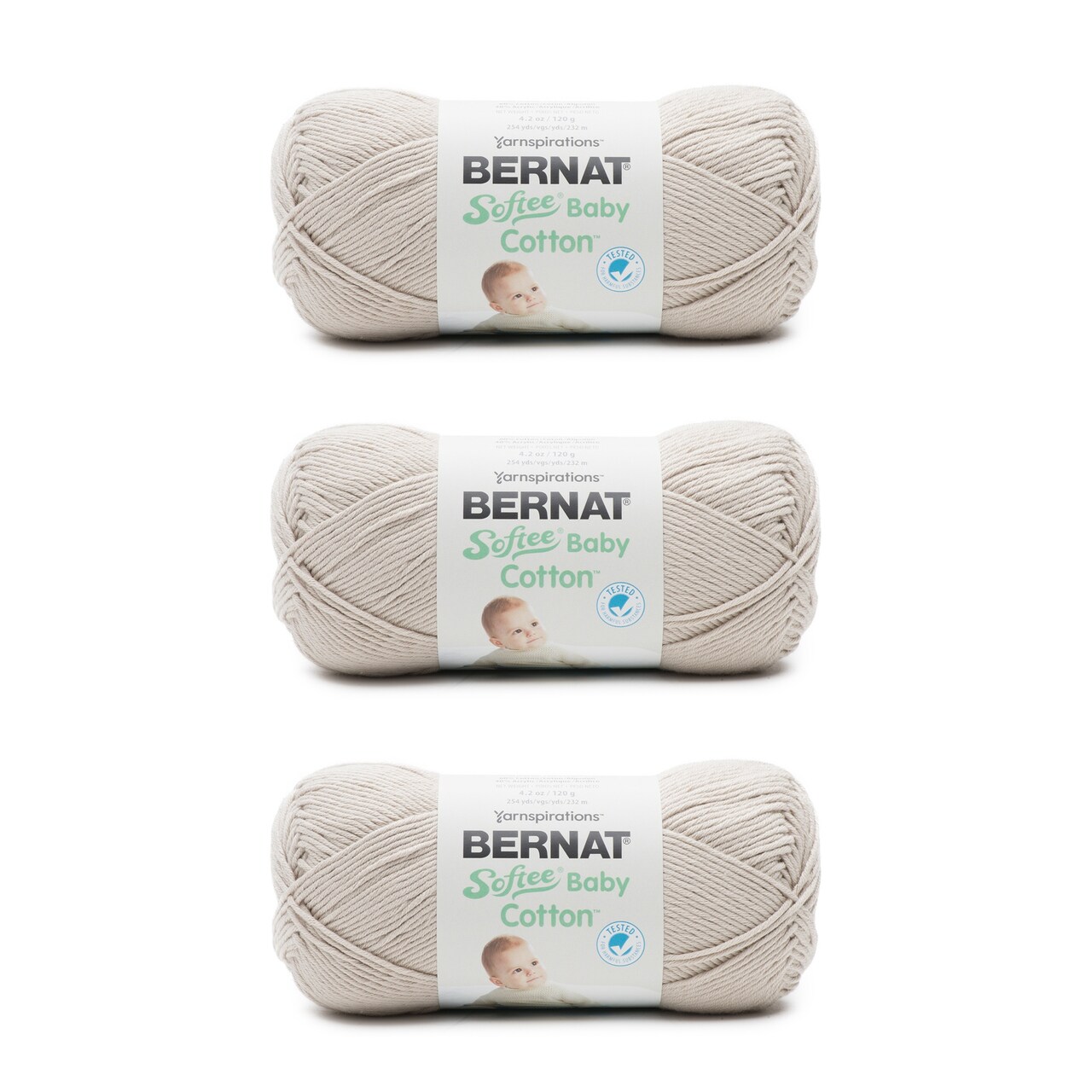 Bernat Softee Baby Cotton Feather Gray Yarn - 3 Pack of 120g/4.25oz - Blend - 3 DK (Light) - 254 Yards - Knitting/Crochet